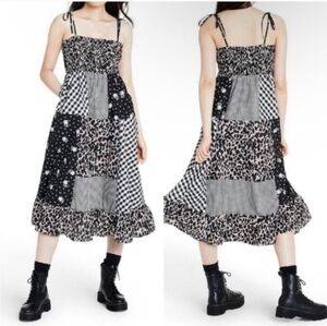 Sandy Liang Smocked Patchwork Midi Dress NEW